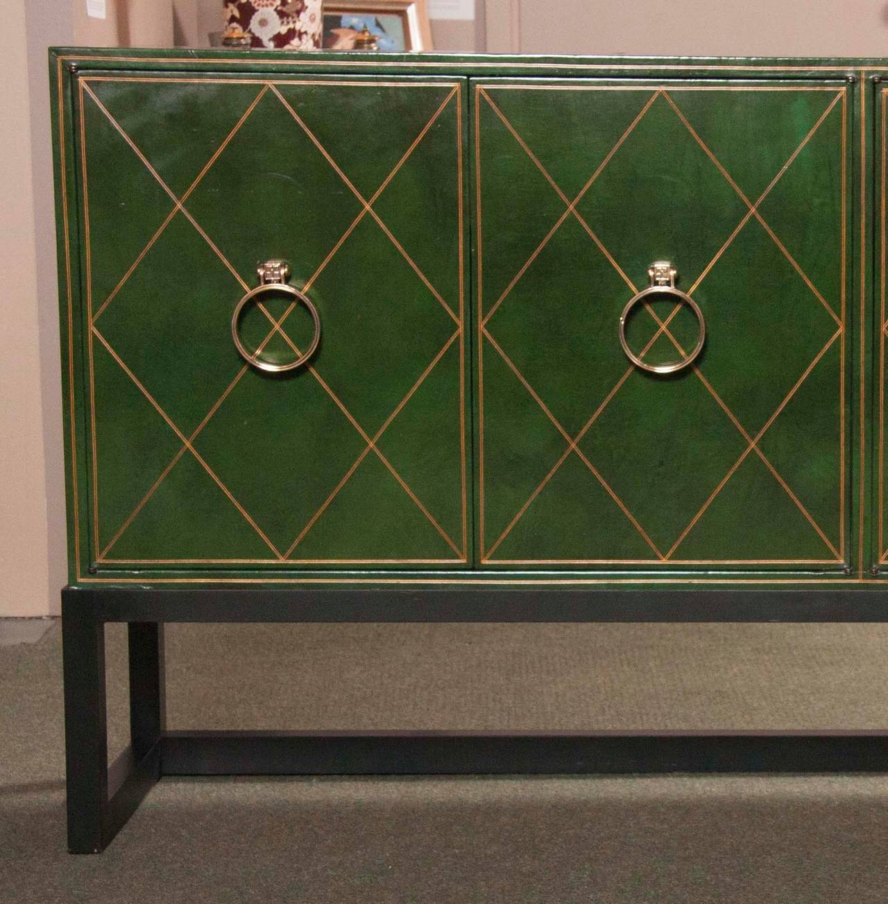 Mid-Century Modern Tommi Parzinger for Charak Modern Green Leather Credenza