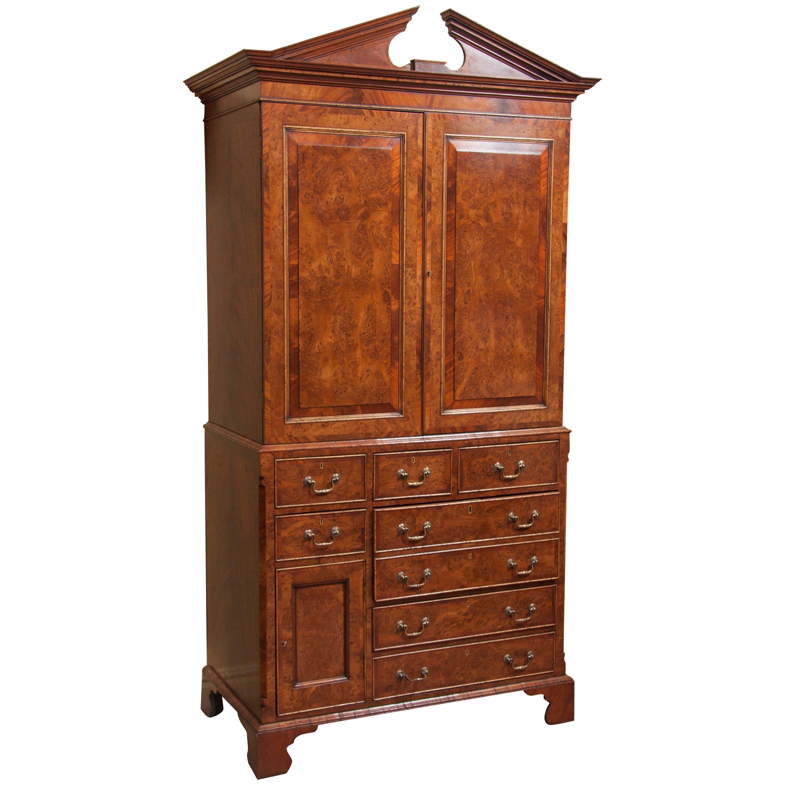 19th Century Yew Wood and Mahogany Linen Press For Sale