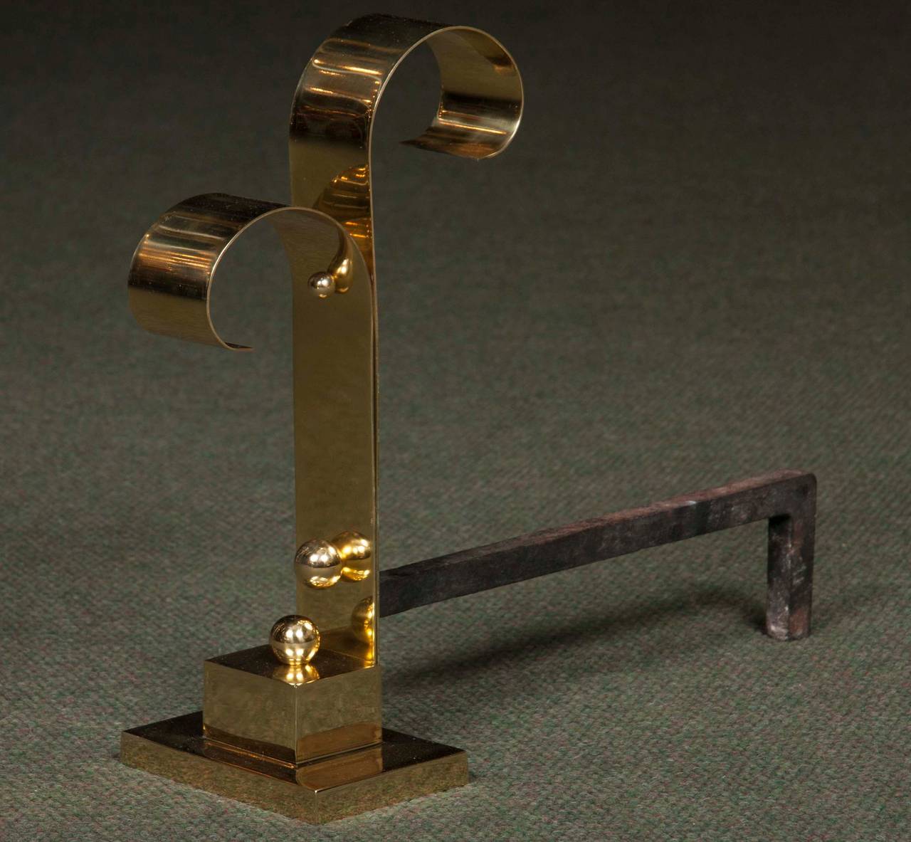 Richard Neutra Brass Andirons In Excellent Condition In Stamford, CT