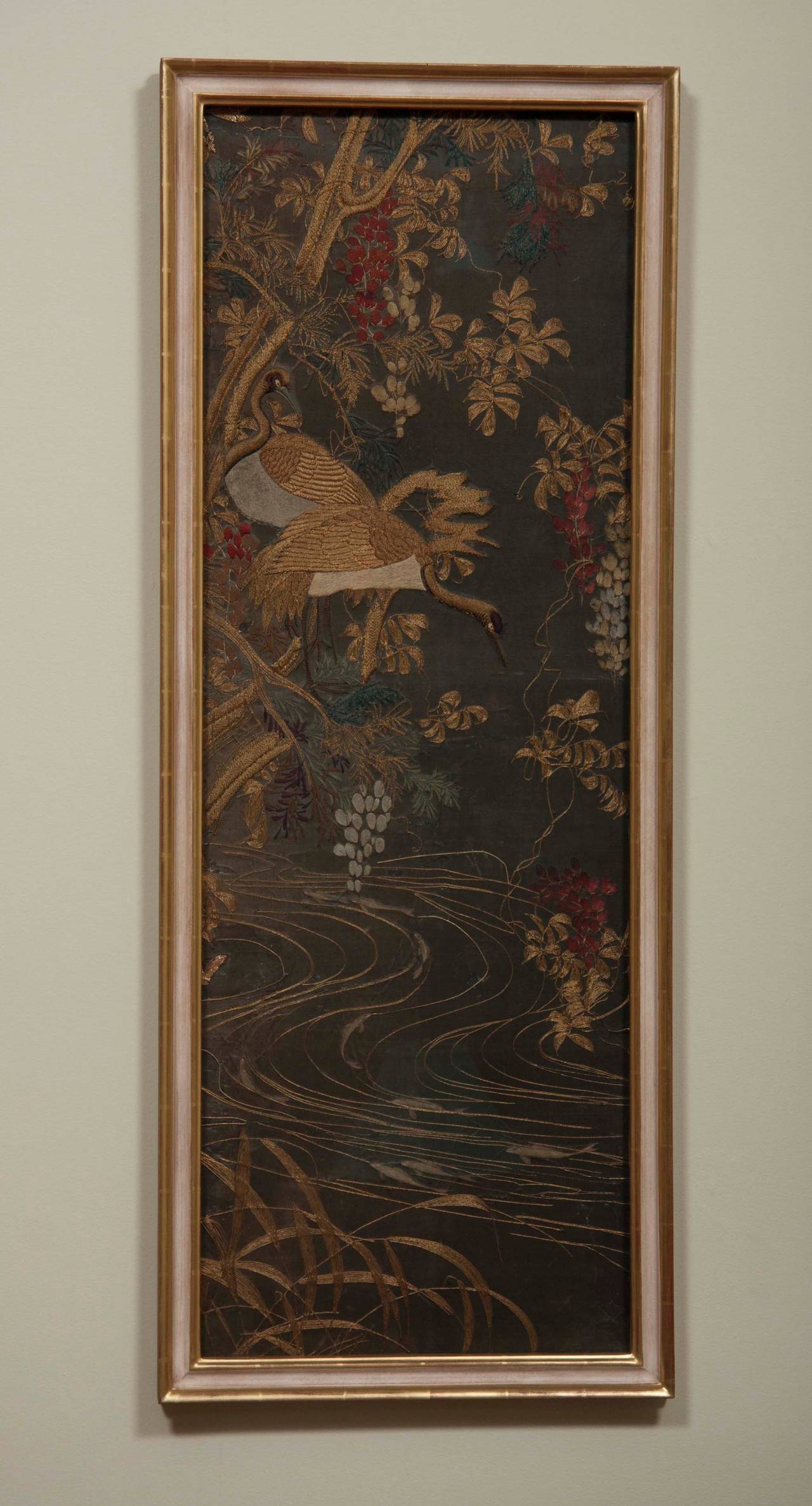 framed japanese silk embroidery