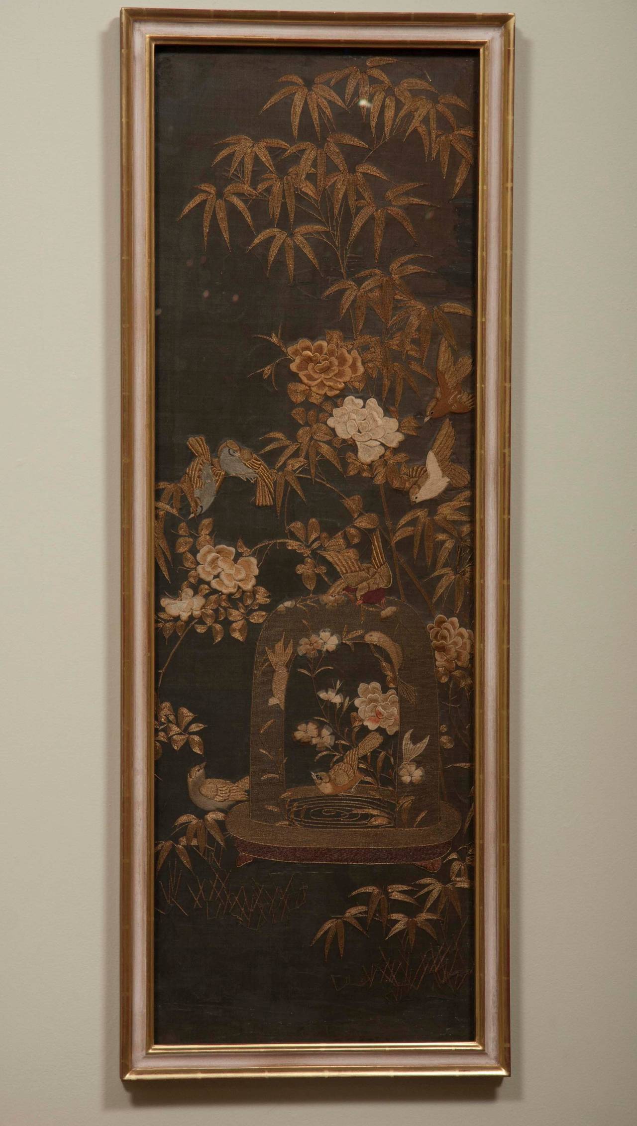 Four Framed Japanese Embroidered Silk Panels In Good Condition In Stamford, CT