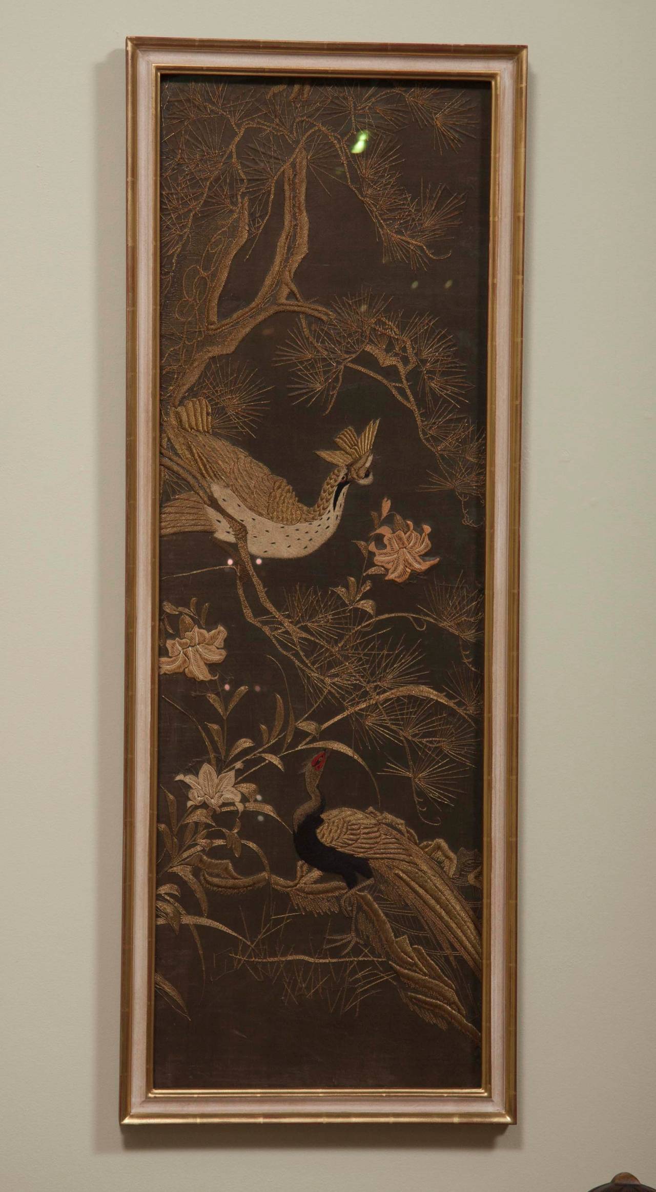 Four Framed Japanese Embroidered Silk Panels 2