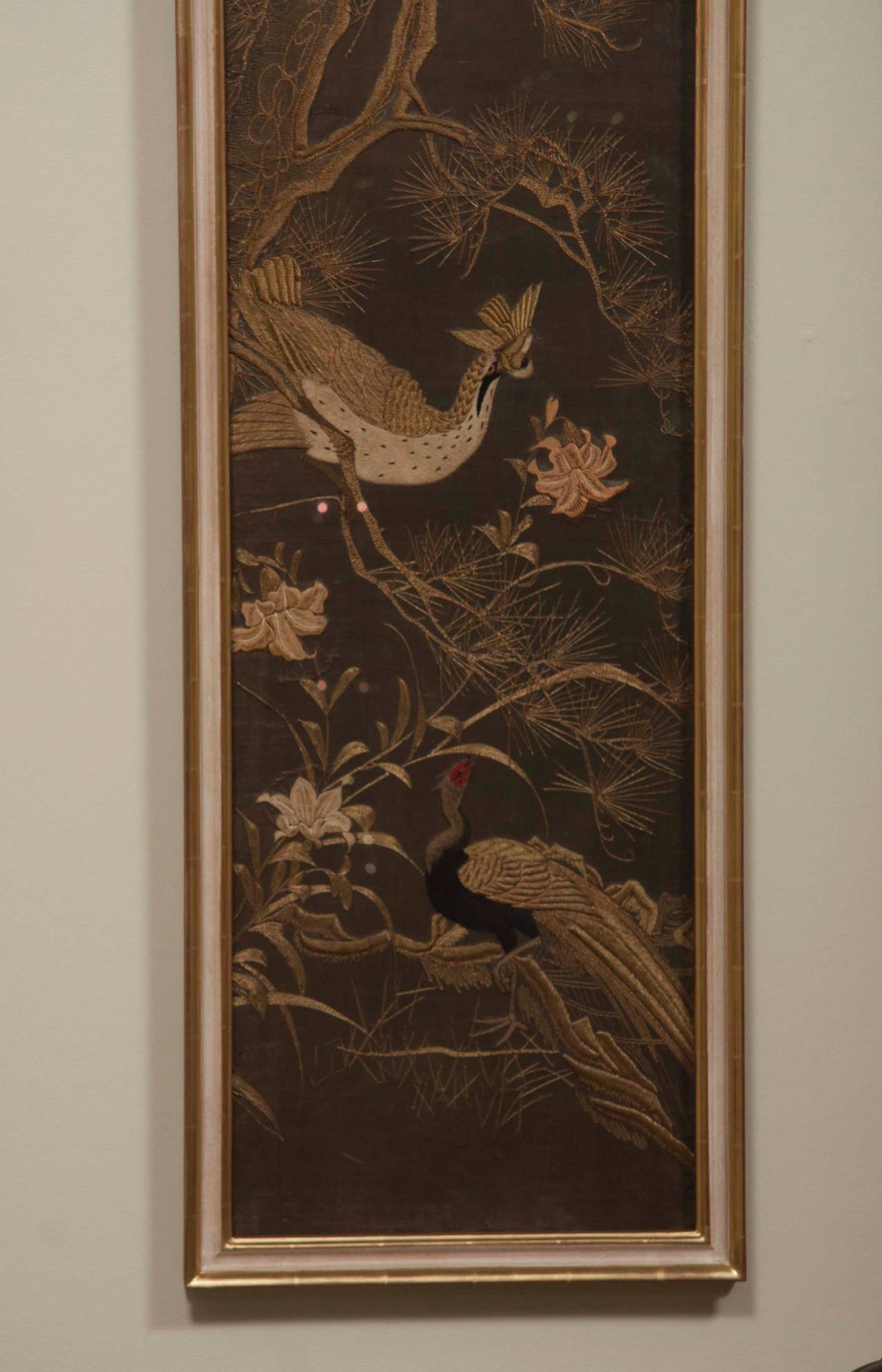 Four Framed Japanese Embroidered Silk Panels 3