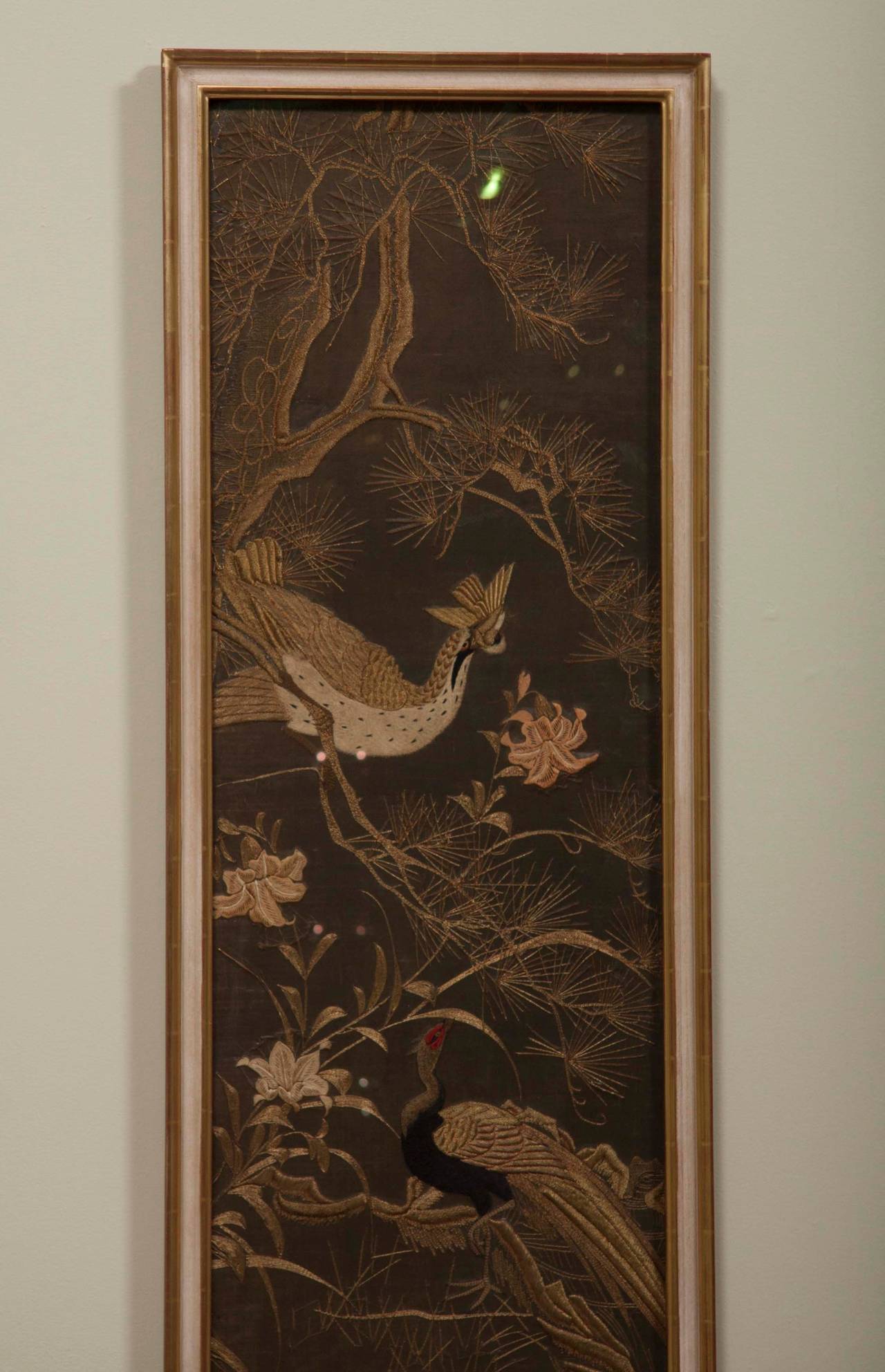 Four Framed Japanese Embroidered Silk Panels 4