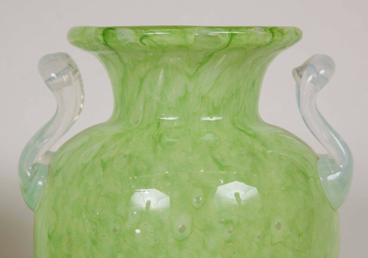 Pair of Steuben Green Cluthra Glass Vases In Excellent Condition In Stamford, CT