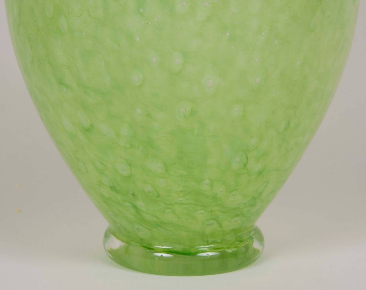 Pair of Steuben Green Cluthra Glass Vases 3
