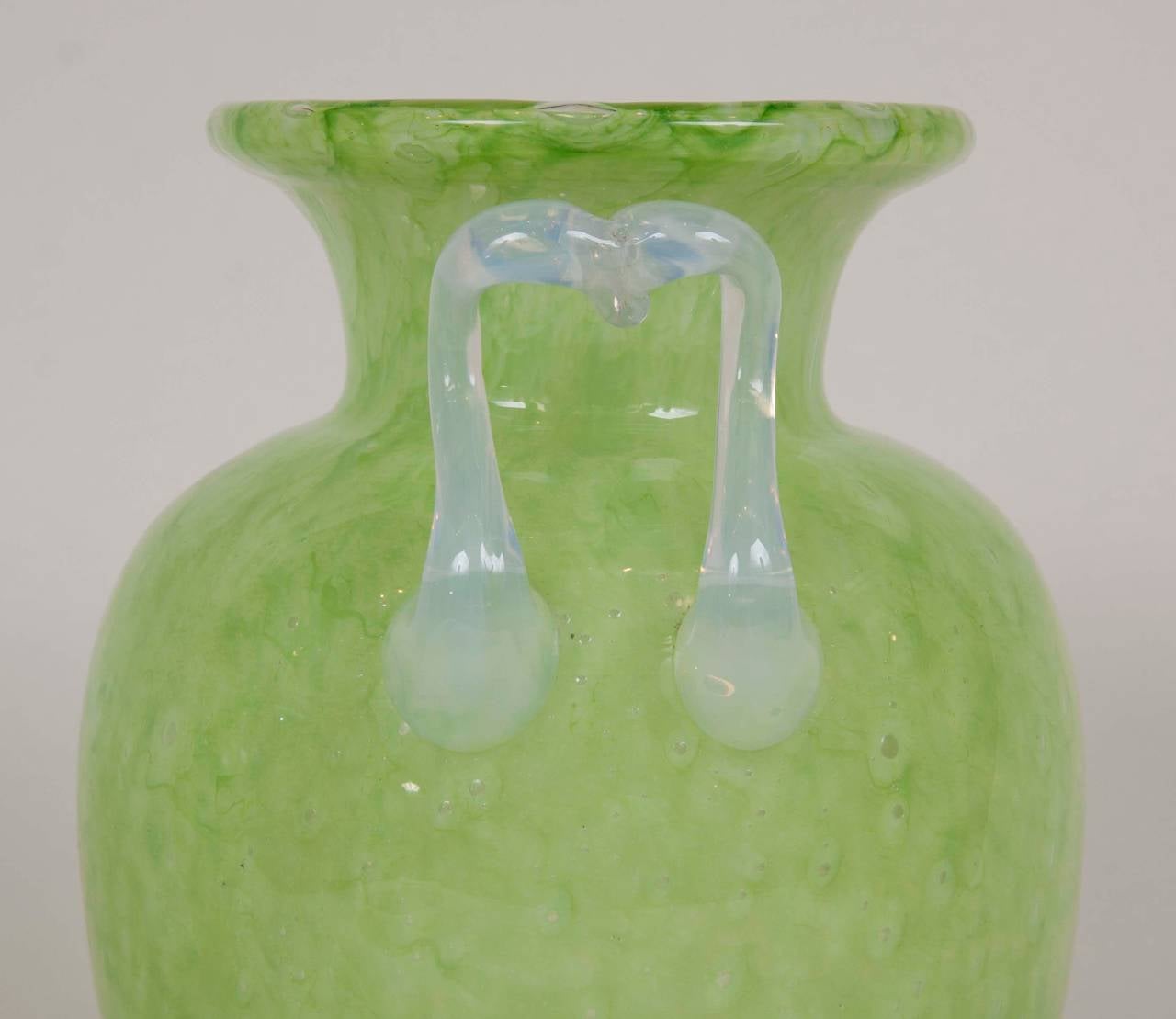 Pair of Steuben Green Cluthra Glass Vases 1