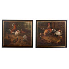 Pair of Late 19th-Early 20th Century "Barnyard" Paintings