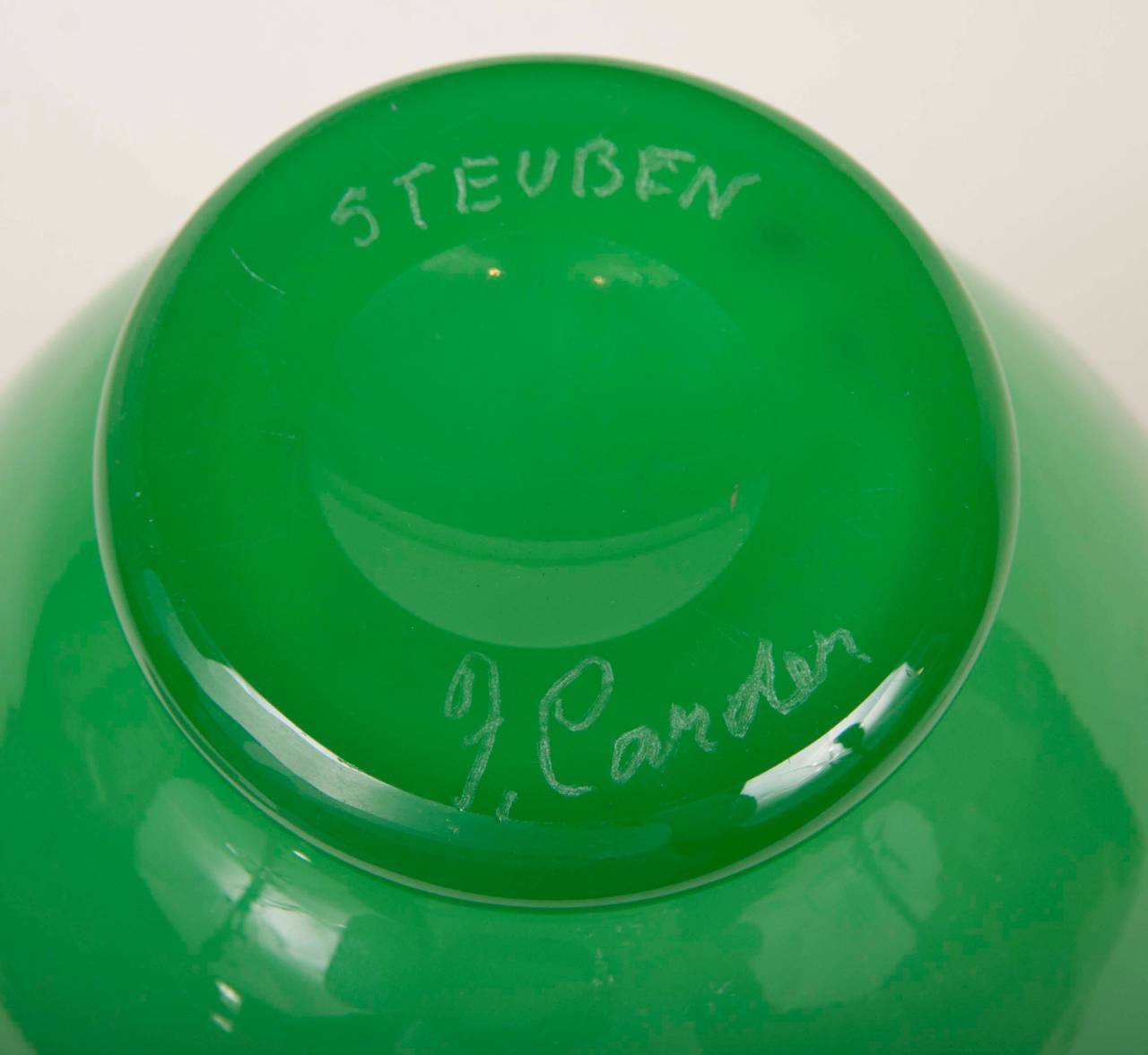 Steuben Jade Green Glass Vase Signed F. Carder 1