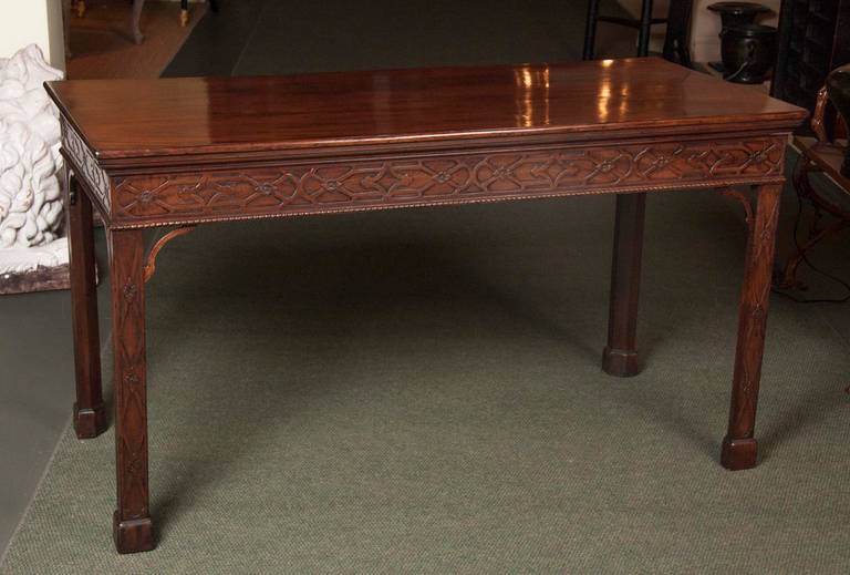 A newly refinished Chinese Chippendale mahogany console table.