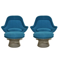 Warren Platner, Pair of Lounge Chairs with Ottomans