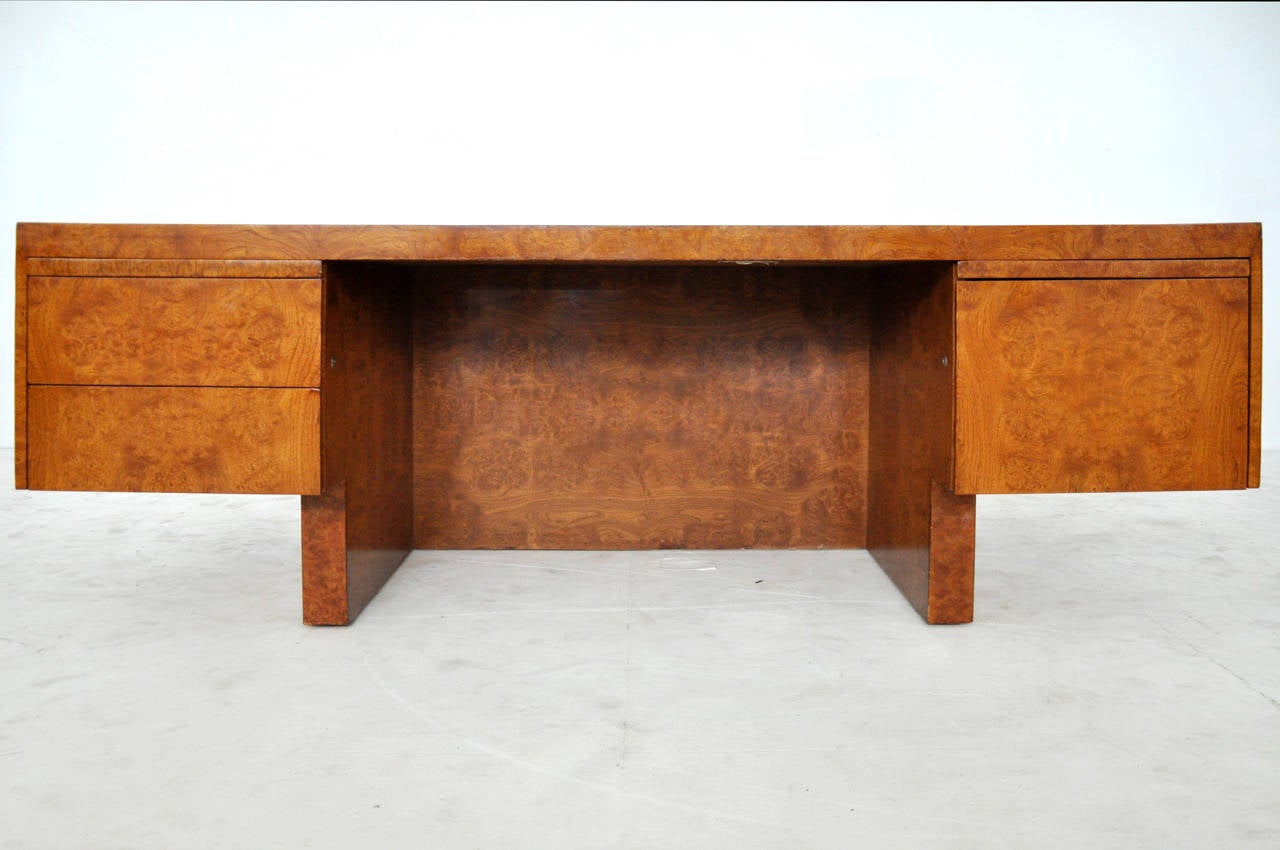 Mid-Century Modern 1970s Burl Wood and Chrome Executive Desk