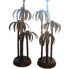 Vintage Midcentury Pair of Monumental Palm Tree Table Lamps