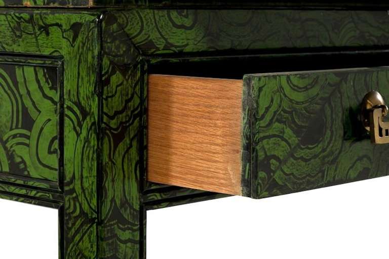 Hollywood Regency Faux Malachite Bar Cabinet