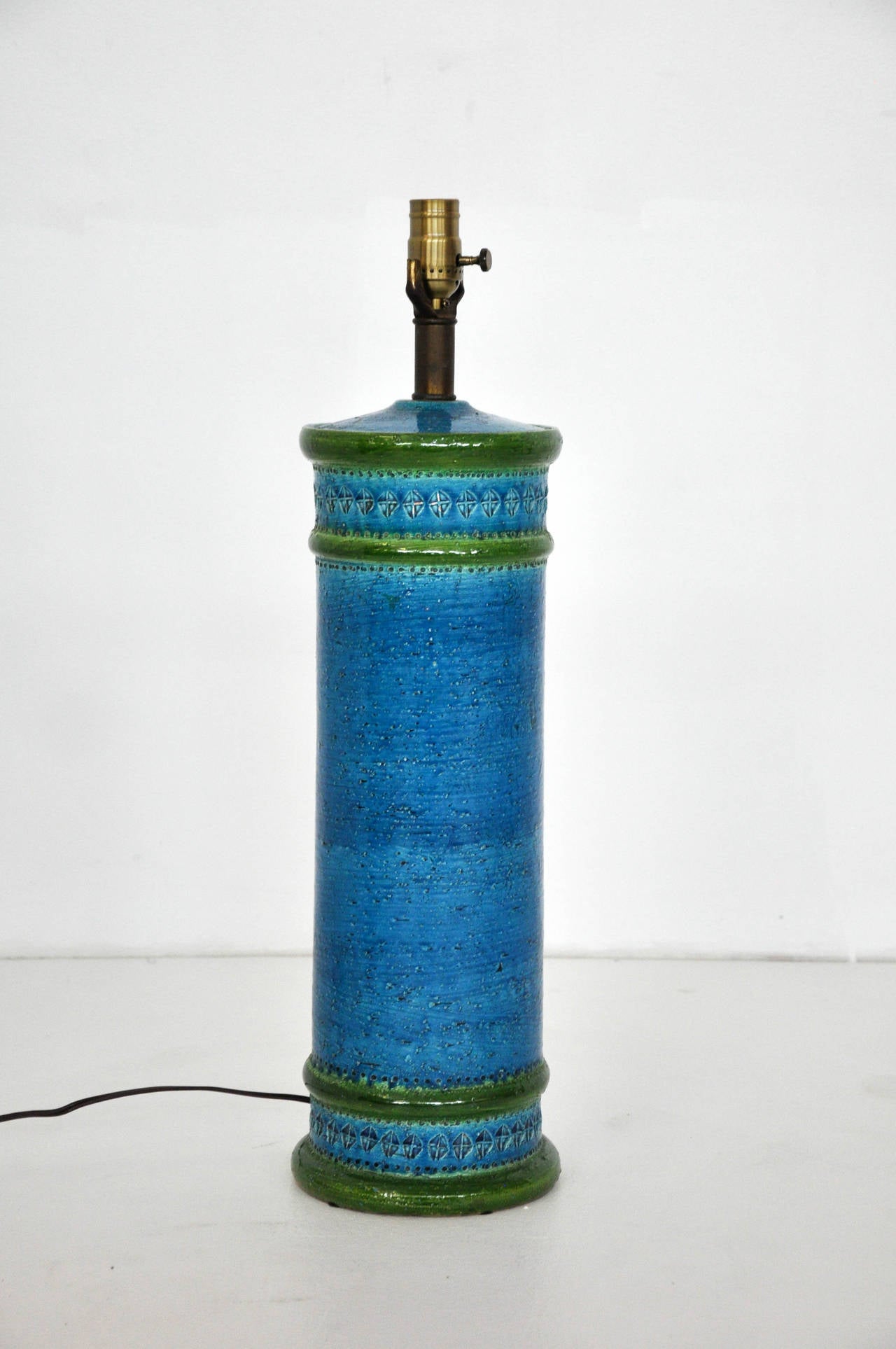 Italian Blue Green Ceramic Lamp by Bitossi for Raymor 3