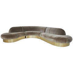 Milo Baughman Brass Base Curved Sectional Sofa