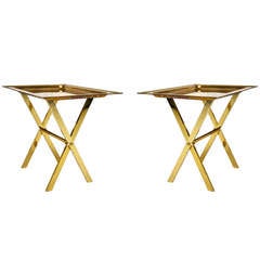 Italian Brass Tray Side Tables