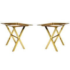 Italian Brass Tray Side Tables