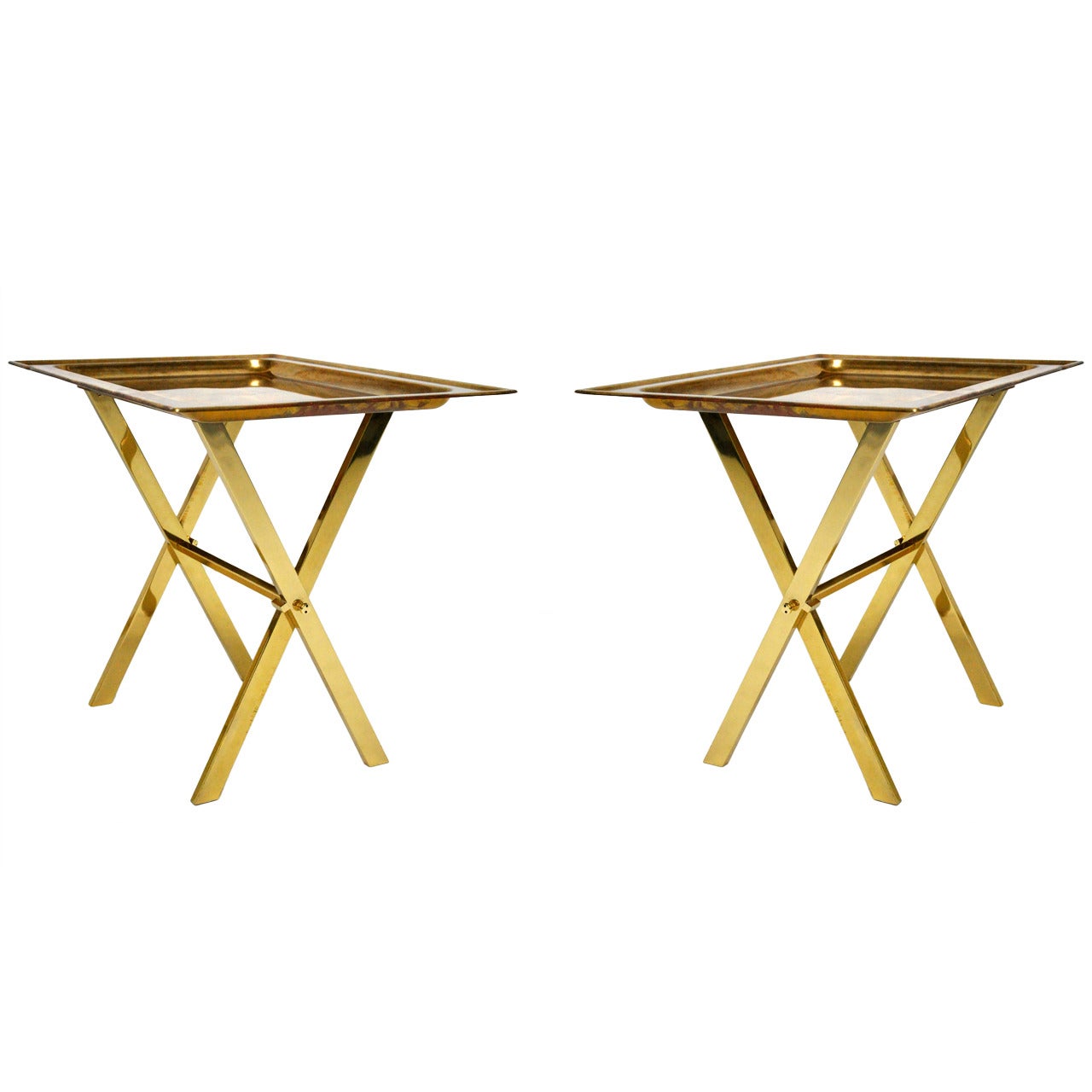 Italian Brass Tray Side Tables