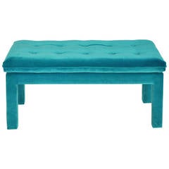 Milo Baughman Turquoise Velvet Bench 1