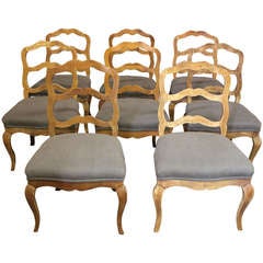 Set of 8 1940
s French Style Fruitwood Dining Chairs
