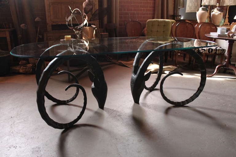 American 1970's Ibex Iron and Glass Dining Table or Desk