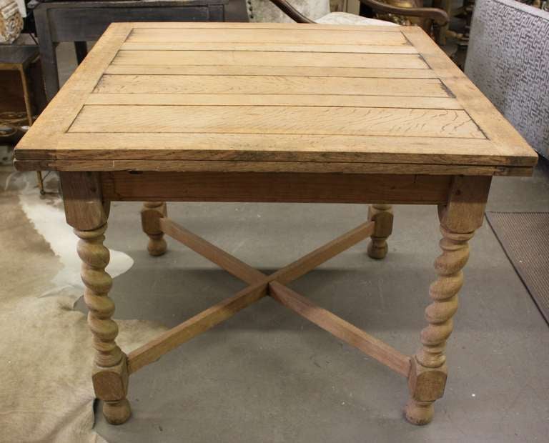 A handsome table. This sturdy and well constructed oak refractory table has a bleached finish. The table measures 36
