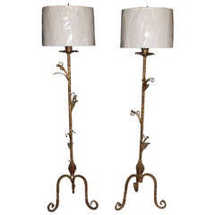 Early 20thc French or Spanish Iron Gilt Standing Lamps Early 20thc French or Spanish Iron Gilt Standing Lamps