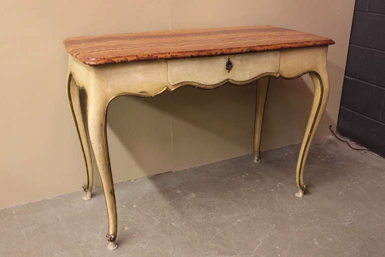 1920 Painted Italian Desk with Fabulous Orange Onyx Top
