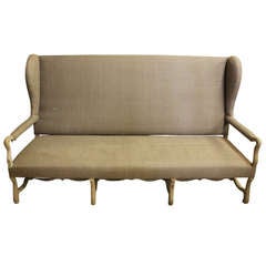 Early 20th Century French "Os de  Mouton" Sofa with Bleached Wood Stretcher