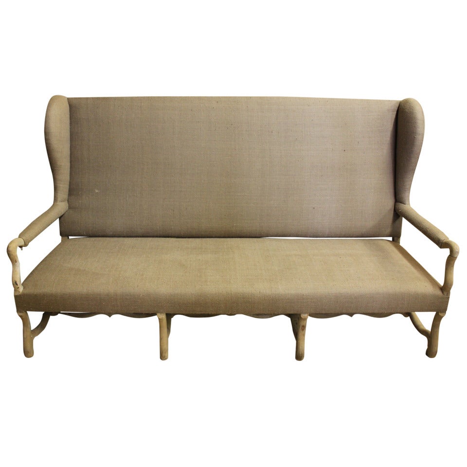 Early 20th Century French "Os de  Mouton" Sofa with Bleached Wood Stretcher For Sale