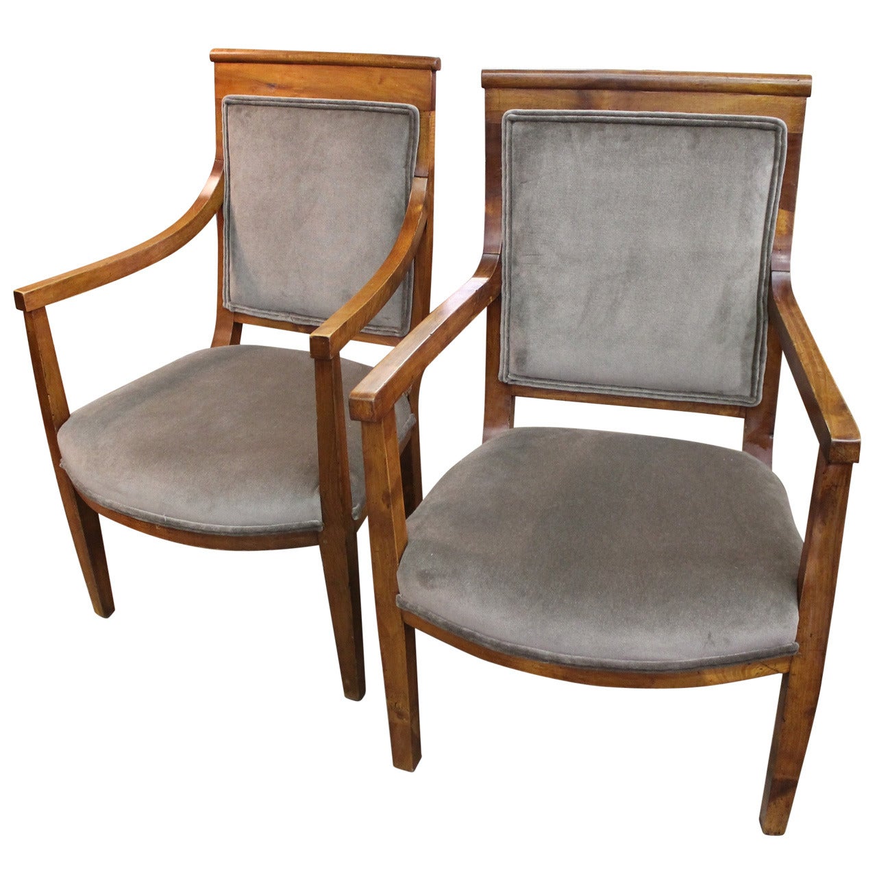 Pair of 19th Century Solid Walnut Biedermeier Armchairs