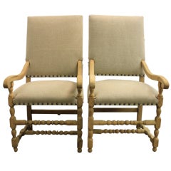Pair Bleached Belgian Throne Chairs 