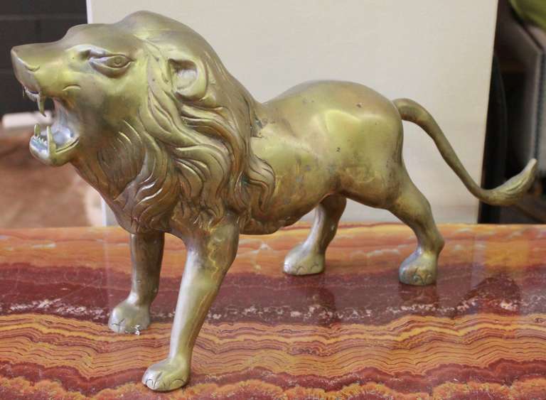 Mid-Century Brass Sculptural Brass Lion Sculpture