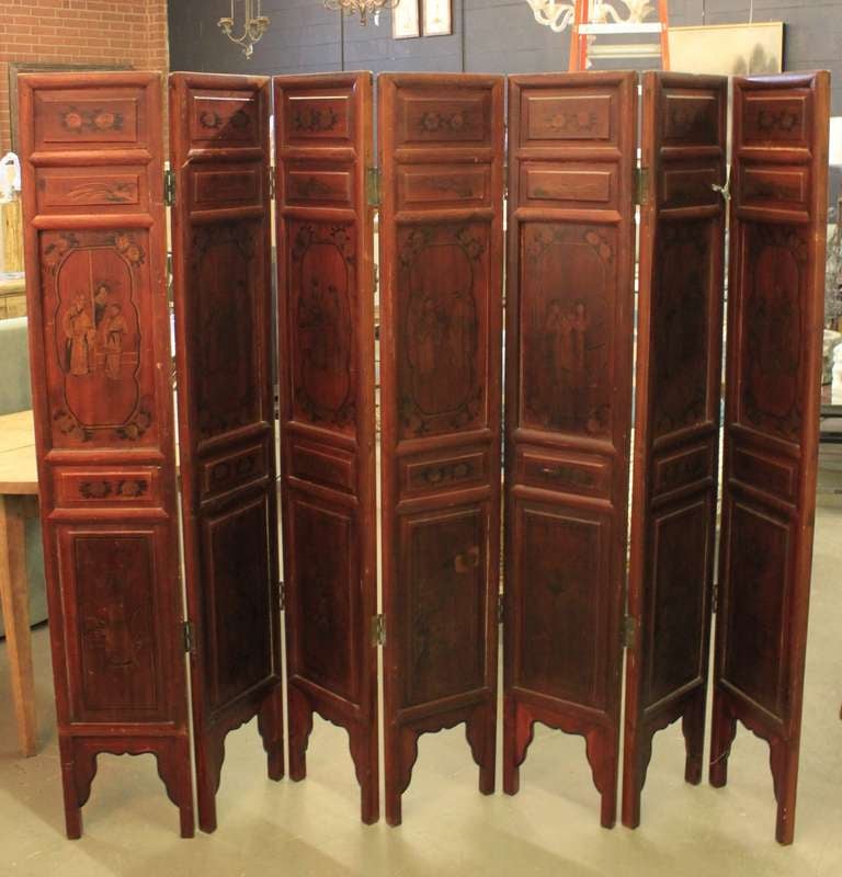 Early 20th Century Asian Seven Panel Wood Screen