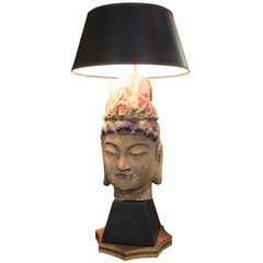 19thc Quan Wan Carved Budda as Lamp
