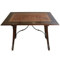 Spanish Desk, Side Table, Iron Stretcher and Leather Top