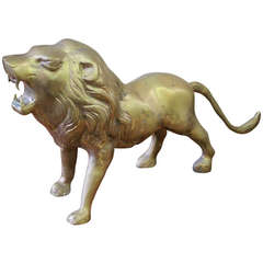 Mid-Century Brass Sculptural Brass Lion Sculpture