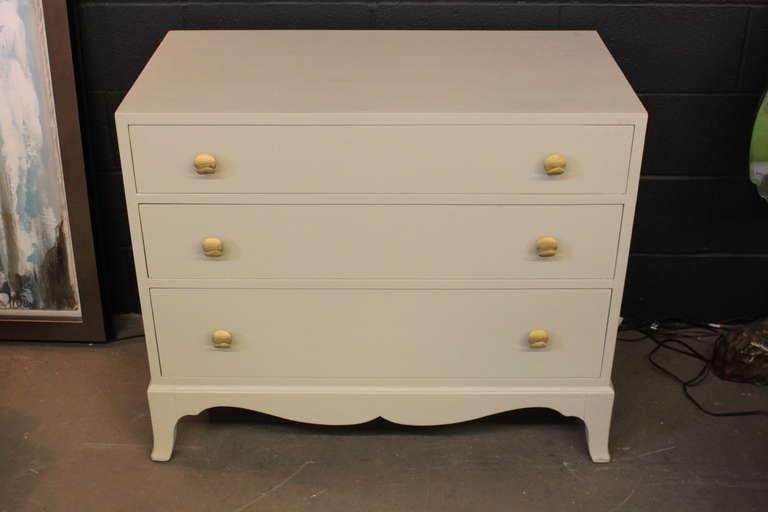 Newly painted a bone color. Really fab new hardware. Will work in traditional to modern decor. Great bedside table. 