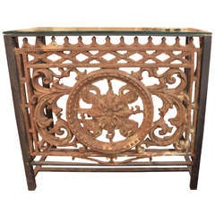 18thc Antique Architectural Fragment as Console with Glass Top