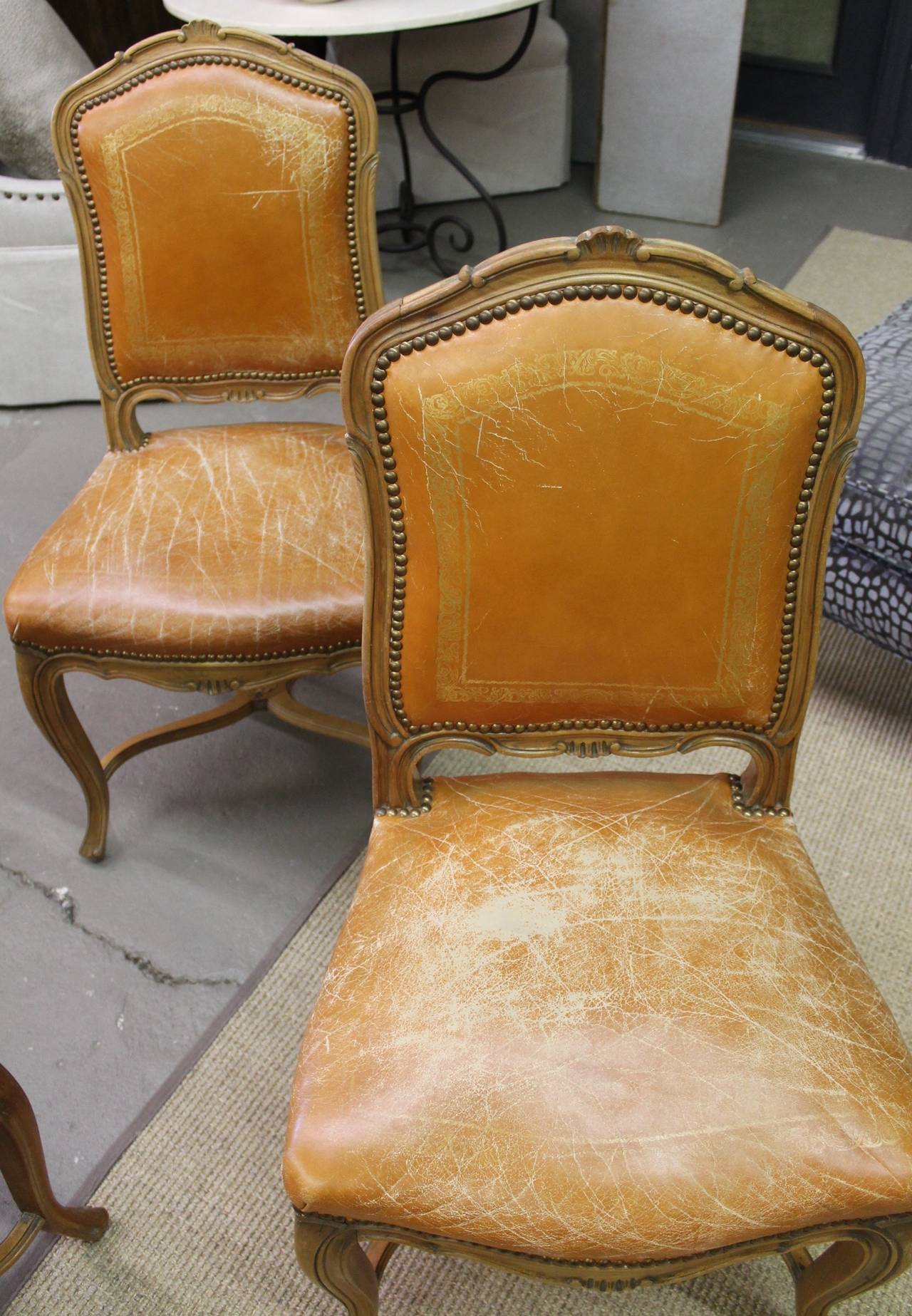 19th Century French Leather Side/Dining Chairs In Excellent Condition For Sale In Charlotte, NC