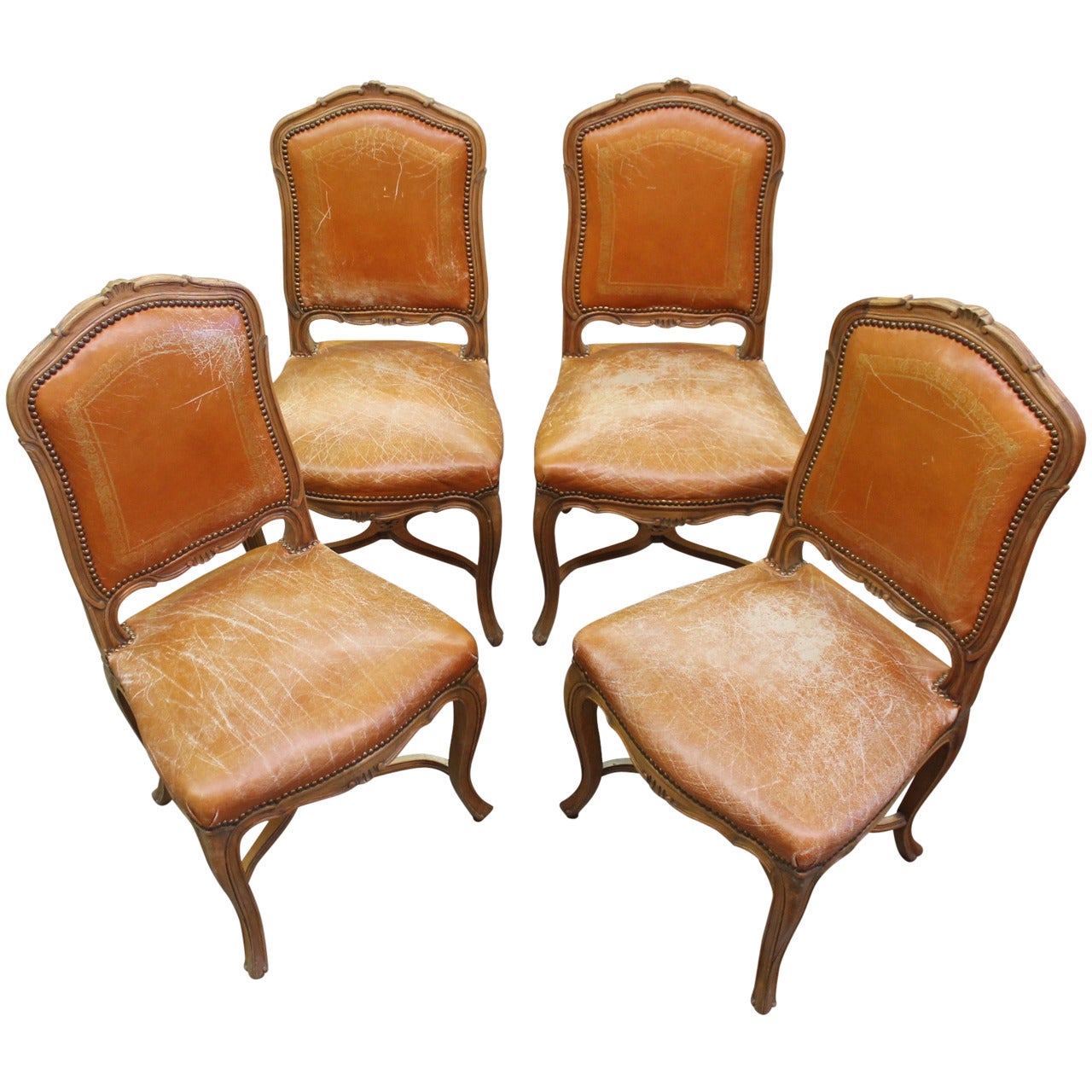 19th Century French Leather Side/Dining Chairs For Sale