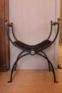 Antique Late 19thc Wrought Iron Savonarola Bench