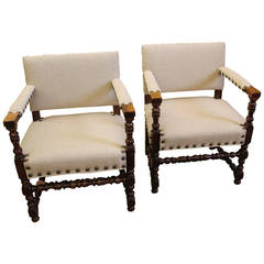 Pair 19thc Italian Carved Armchairs