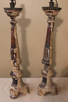 18thc Italian alter sticks as Lamps