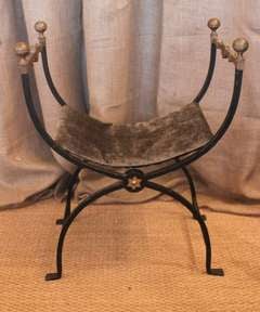 Antique Wrought Iron and Brass Savonarola Folding Bench