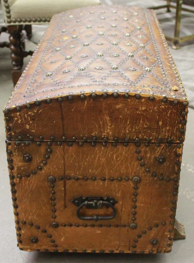 Wood Early 20th Century Spanish Leather Trunk For Sale