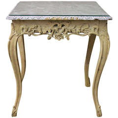 Antique French Carved, Faux Marble Top Wood Table