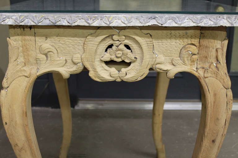 Antique French Carved, Faux Marble Top Wood Table For Sale 2