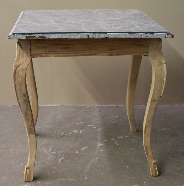 Antique French Carved, Faux Marble Top Wood Table For Sale 5
